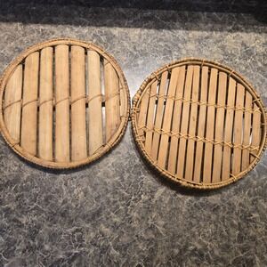 2‎ Hand Woven Bamboo Round Trays 11"